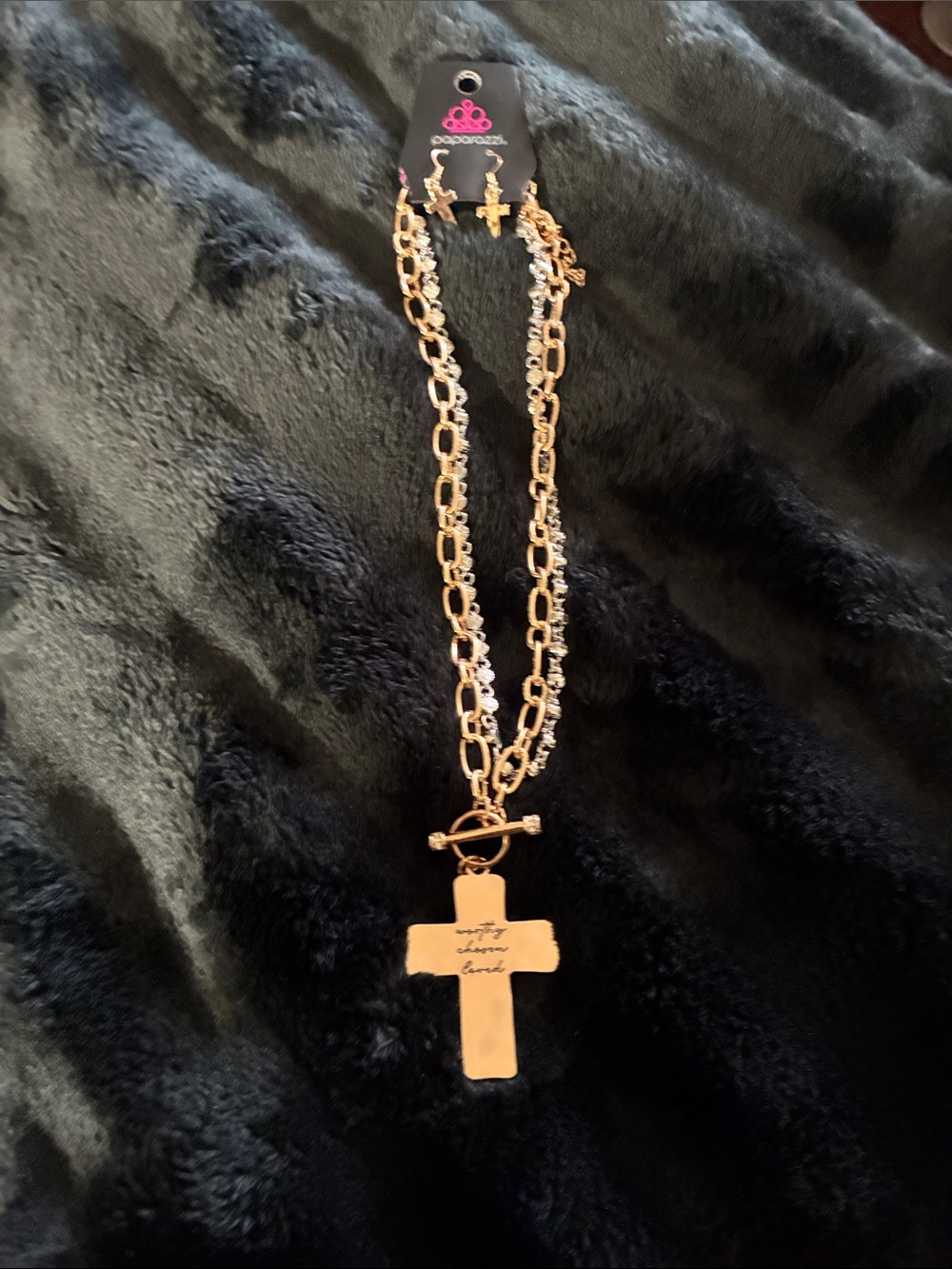 paparazzi Gold-Tone Layered Cross Necklace with Toggle Pendant
